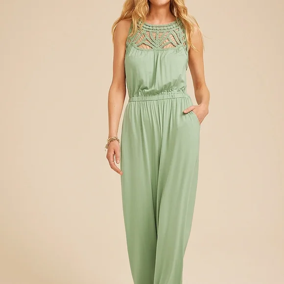 NWT! Maurices Versatile Jumpsuit with Crochet Trim SOFT GREEN SIZE: SMALL - Picture 2 of 8